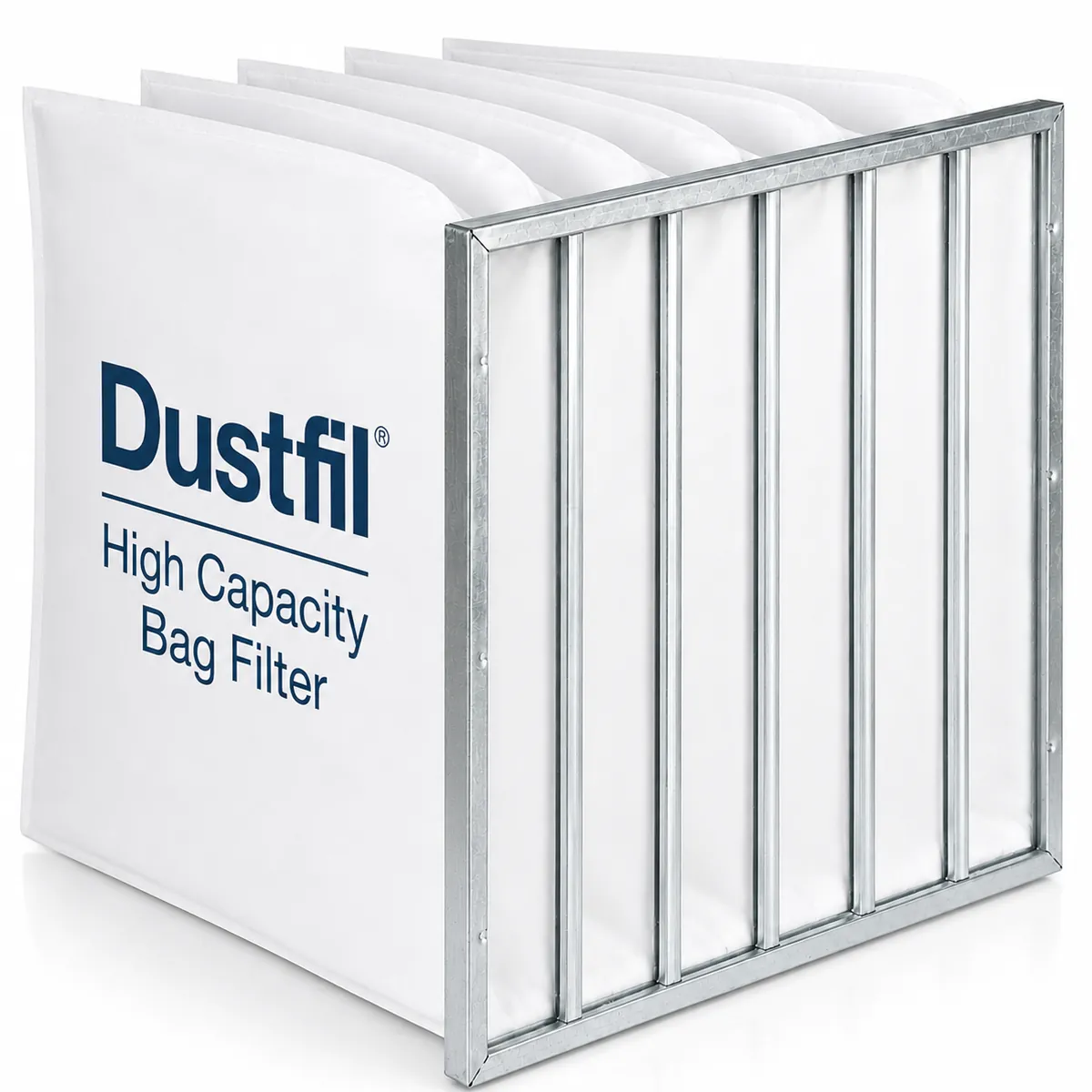 High capacity pocket bag air filter for HVAC and industrial ventilation systems