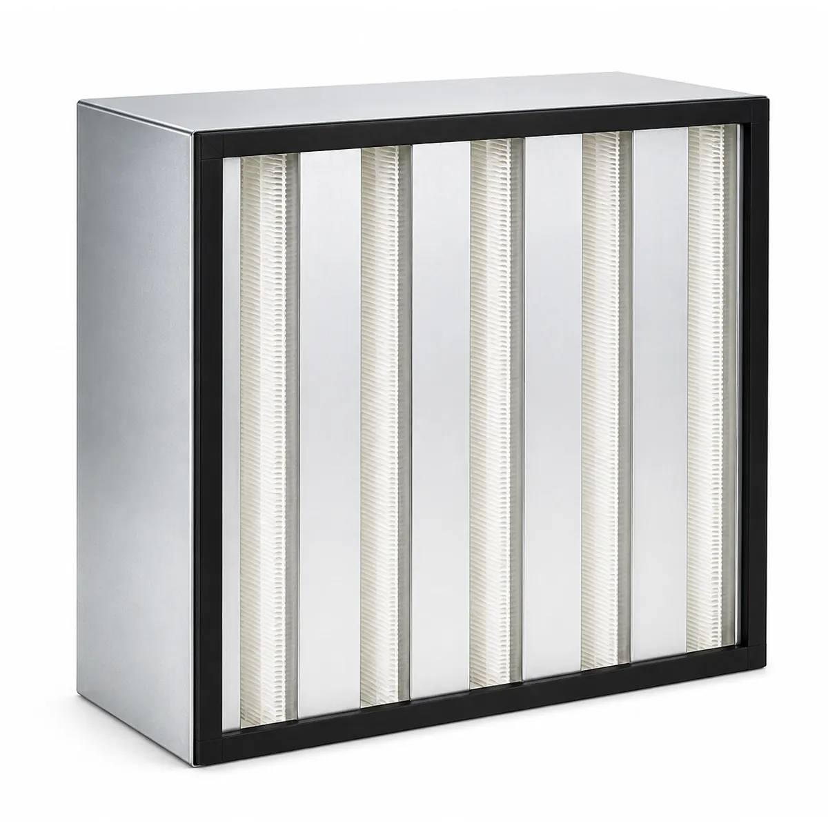 V-bank filter for HVAC systems and high efficiency fine dust filtration applications