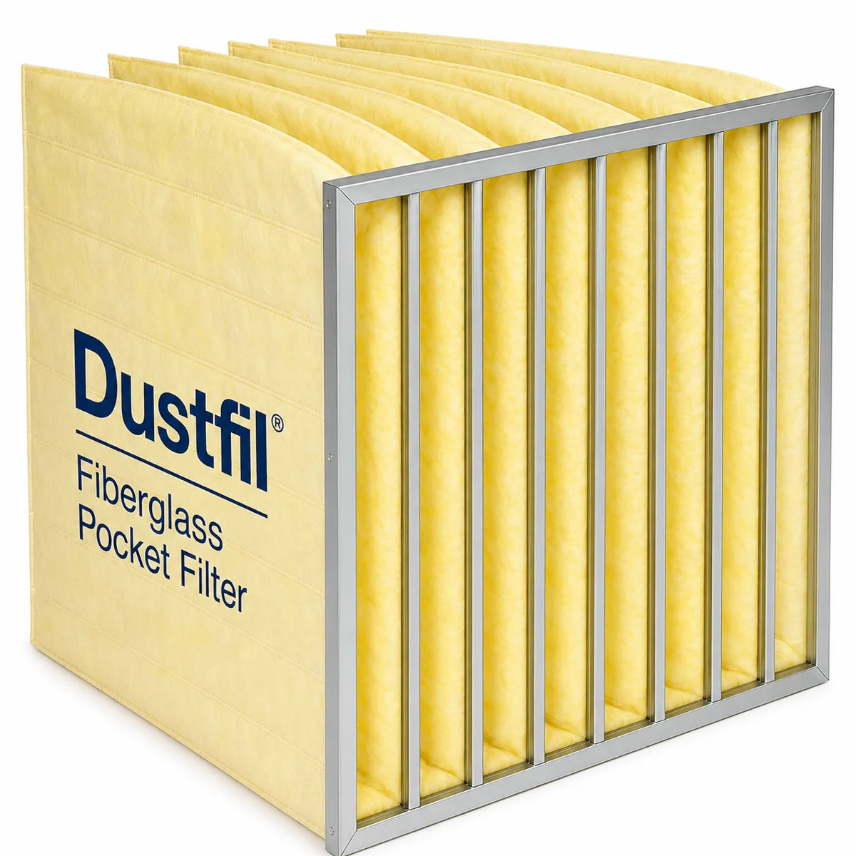 Glass fiber pocket filter with galvanized steel frame for HVAC systems and high efficiency air filtration