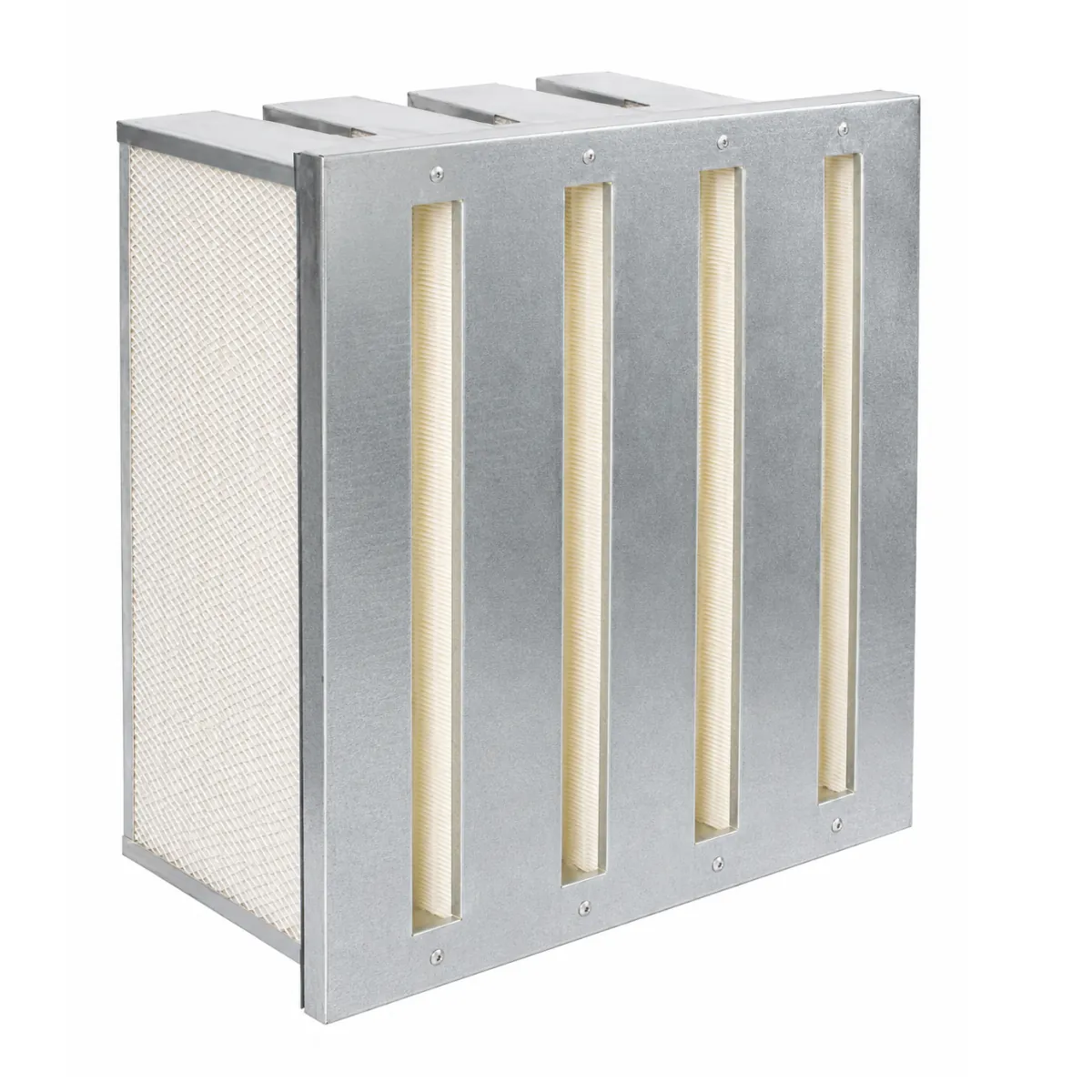 V-compact metal filter for HVAC systems and industrial fine dust filtration applications