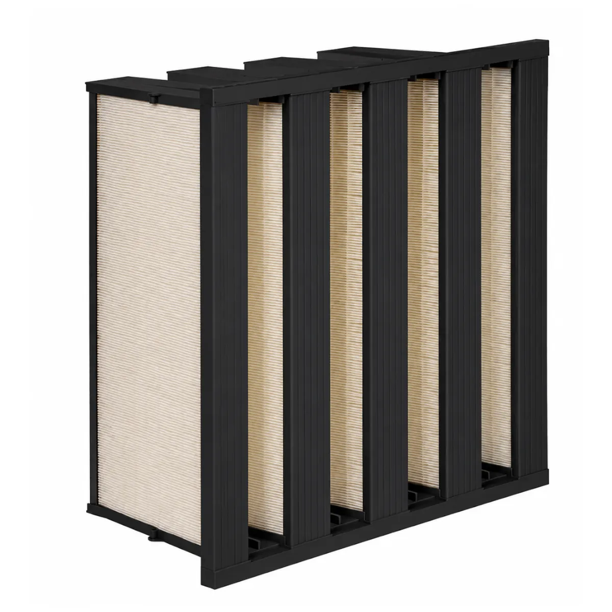 V-compact filter for HVAC systems and high efficiency fine dust filtration applications